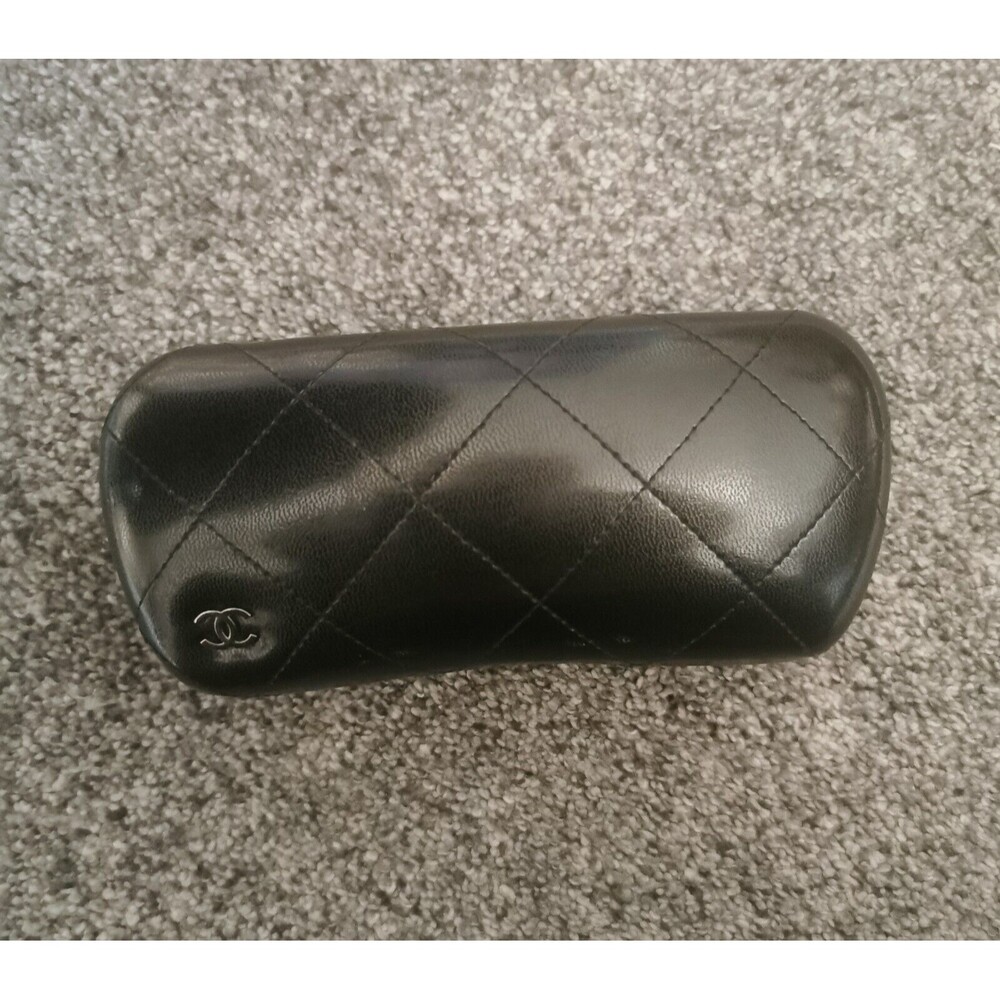Chanel Black Quilted Leather Sunglasses Eyeglasses Hard Case